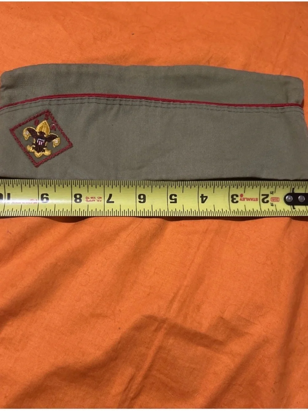 Kids Olive Scout Side Cap with Red Trim and Fleur-de-Lis Patch